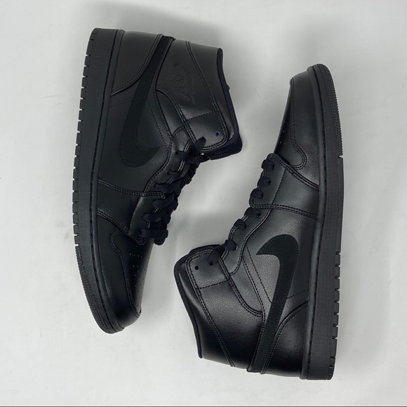 Air Jordan 1 Mid Triple Black Mens Retro Nike - Picture 7 of 8